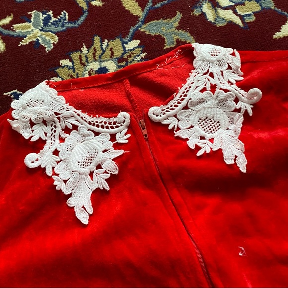 Vintage Christmas One Piece PJ red Velvet and lace - Picture 2 of 5
